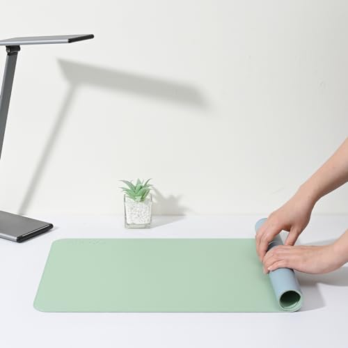 AROPANA Vegan Leather Desk Mat | Large Reversible Mouse Pad & Computer Table Protector | Dual-Side Waterproof Extended Laptop Pad with Edge-Stitched Design (60x35CM, Light Green and Blue) - Image 4