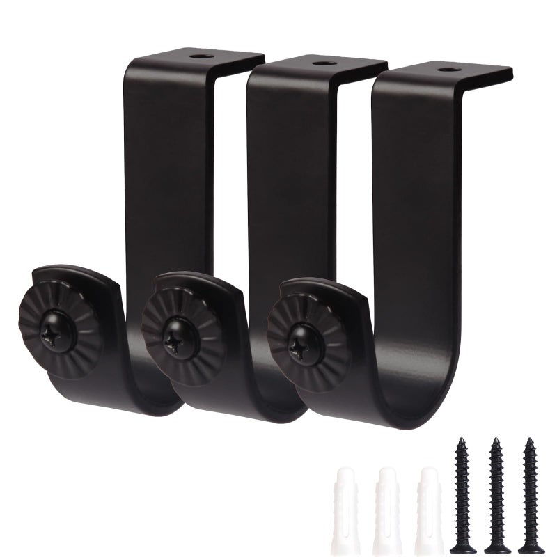Anndason Curtain Rod Brackets Ceiling Mount Black 3 PCS