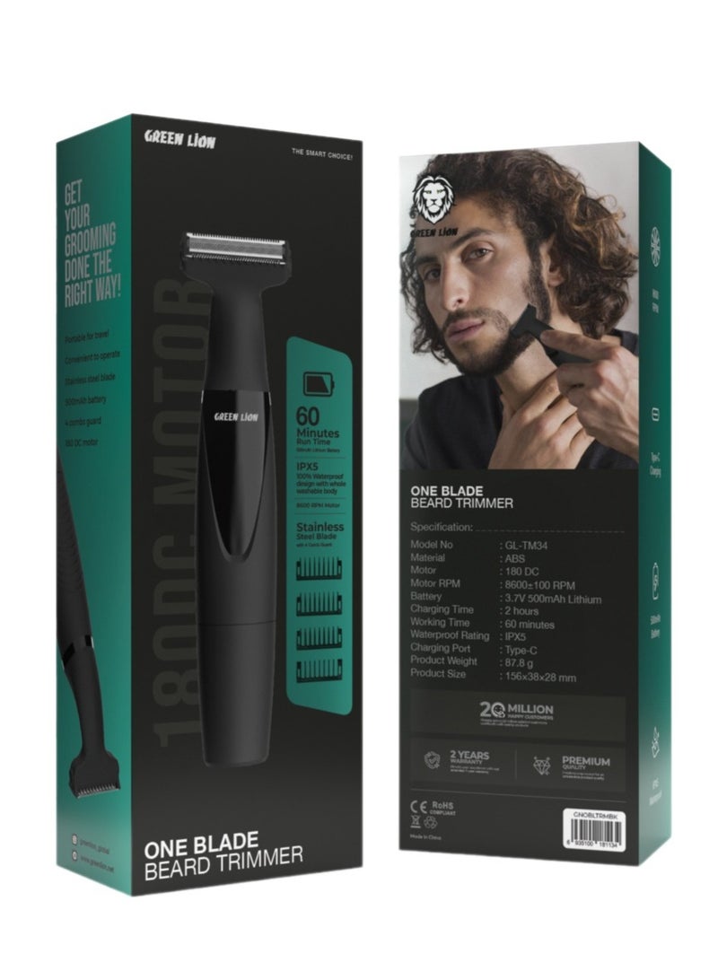 GREEN LION One Blade Beard Trimmer 500mAh With 4 Comb Guard / Compact and Lightweight - Black - Image 2