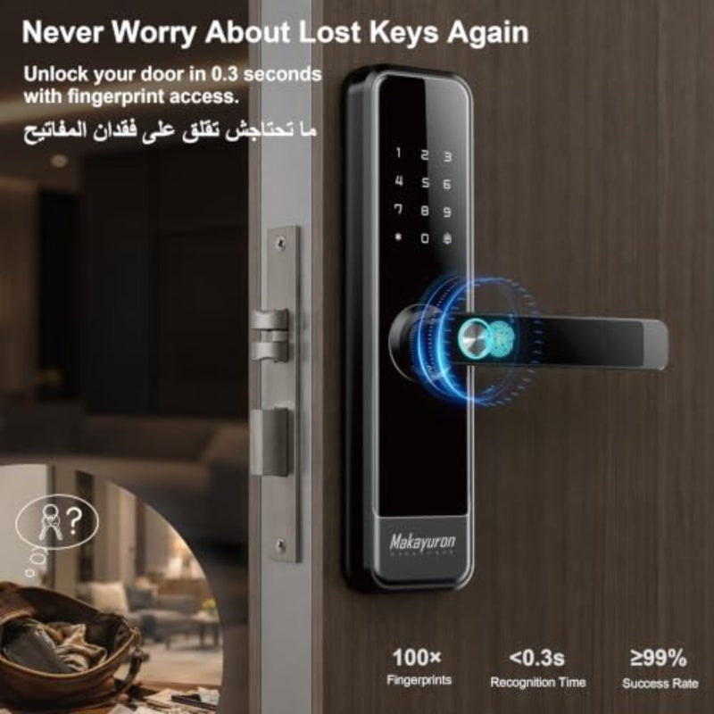 قفل الباب الذكي تطبيق Tuya الذكي عبر Wi-Fi، توجيه صوتي عربي بـ 10 لغات، 5 طرق لفتح القفل (بصمة الإصبع/الرمز/7*بطاقة/2*مفتاح/تطبيق)(M305Tuyawifi-CDH) - Image 4