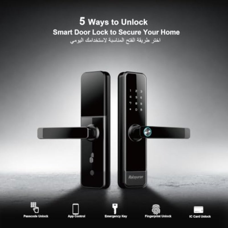قفل الباب الذكي تطبيق Tuya الذكي عبر Wi-Fi، توجيه صوتي عربي بـ 10 لغات، 5 طرق لفتح القفل (بصمة الإصبع/الرمز/7*بطاقة/2*مفتاح/تطبيق)(M305Tuyawifi-CDH) - Image 2