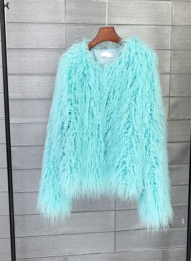 Loquat Women's Clothing Korean Version Solid Color Short Coat Light Blue  - Image 1