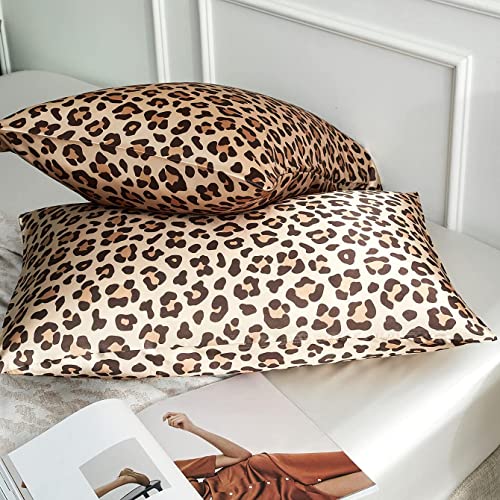 LCBD Satin Pillowcase for Hair and Skin, Gold Leopard Printed Pillow Cases Set of 2, Standard Size Silk Satin Pillow Covers for Women with Envelope Closure - Image 5