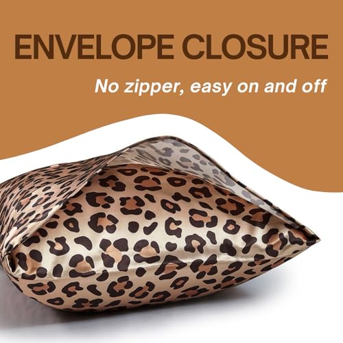 LCBD Satin Pillowcase for Hair and Skin, Gold Leopard Printed Pillow Cases Set of 2, Standard Size Silk Satin Pillow Covers for Women with Envelope Closure - Image 4