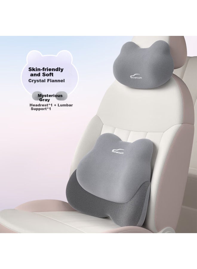 Icaroom Car Headrest And Lumbar Support Set Memory Foam Neck Pillow Seat Cushion Cervical Spine Support Lumbar Cushion