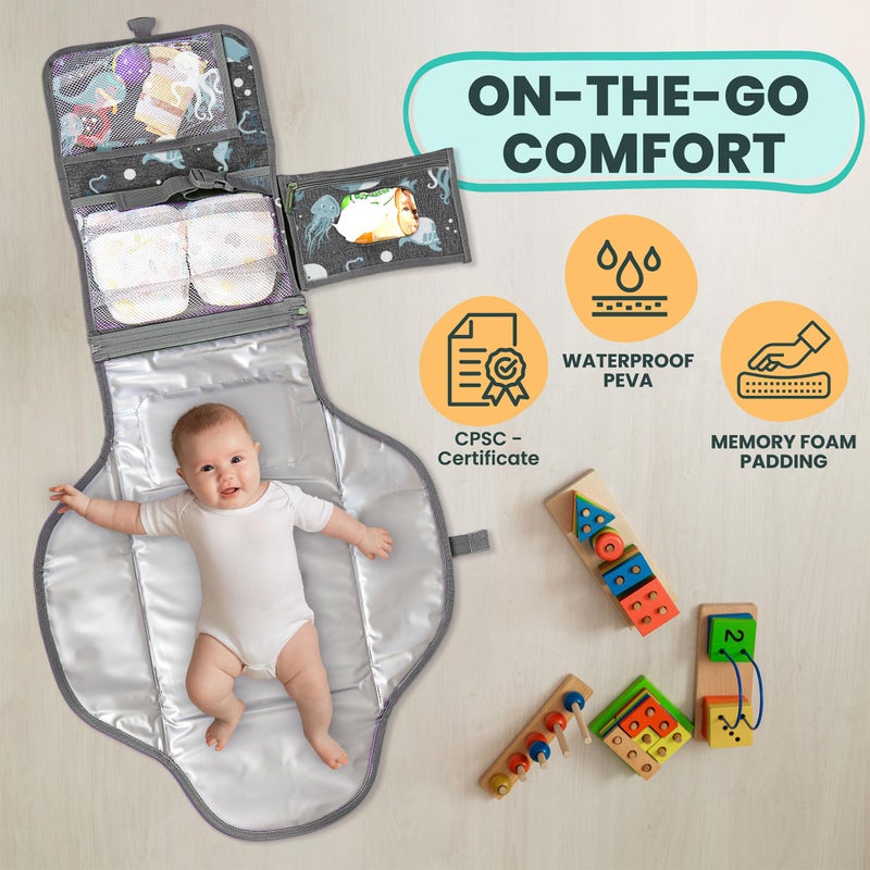 PILLANI Portable Changing Pad For Baby  Travel Diaper Changing Pad For Newborn  Large Waterproof Baby Changing Mat  Foldable & Detachable Diaper Changing Station With Baby Wipes Pockets  Baby Stuff By Pillani - Image 4