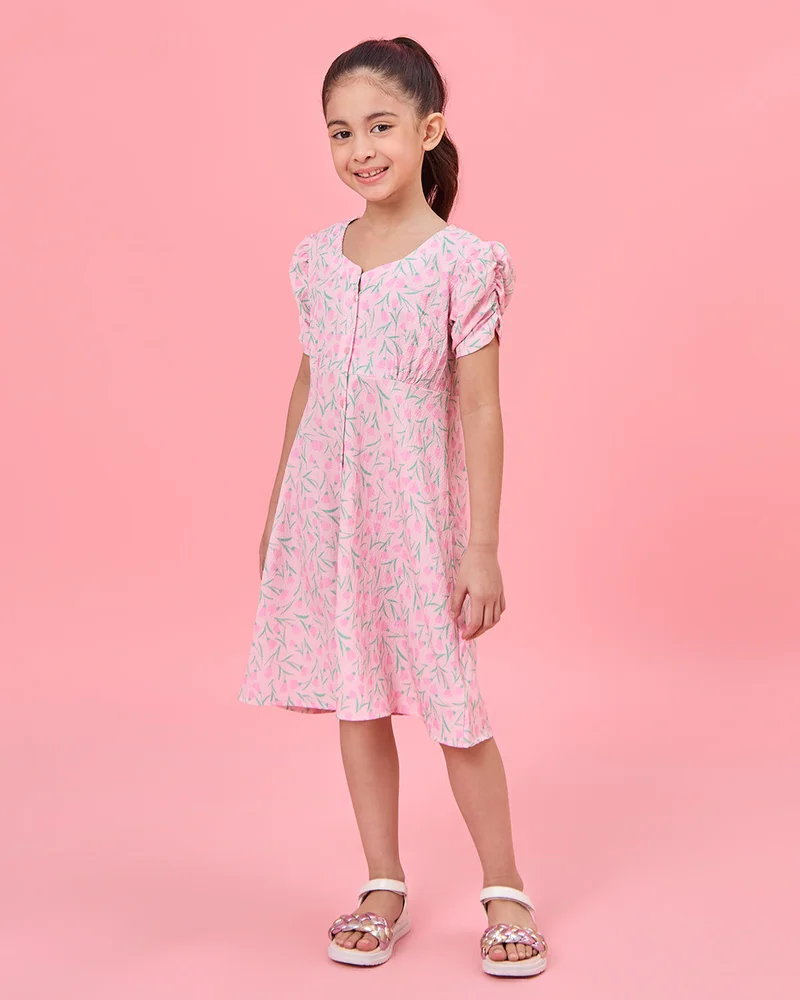 Redtag Girls Pink Printed Dress