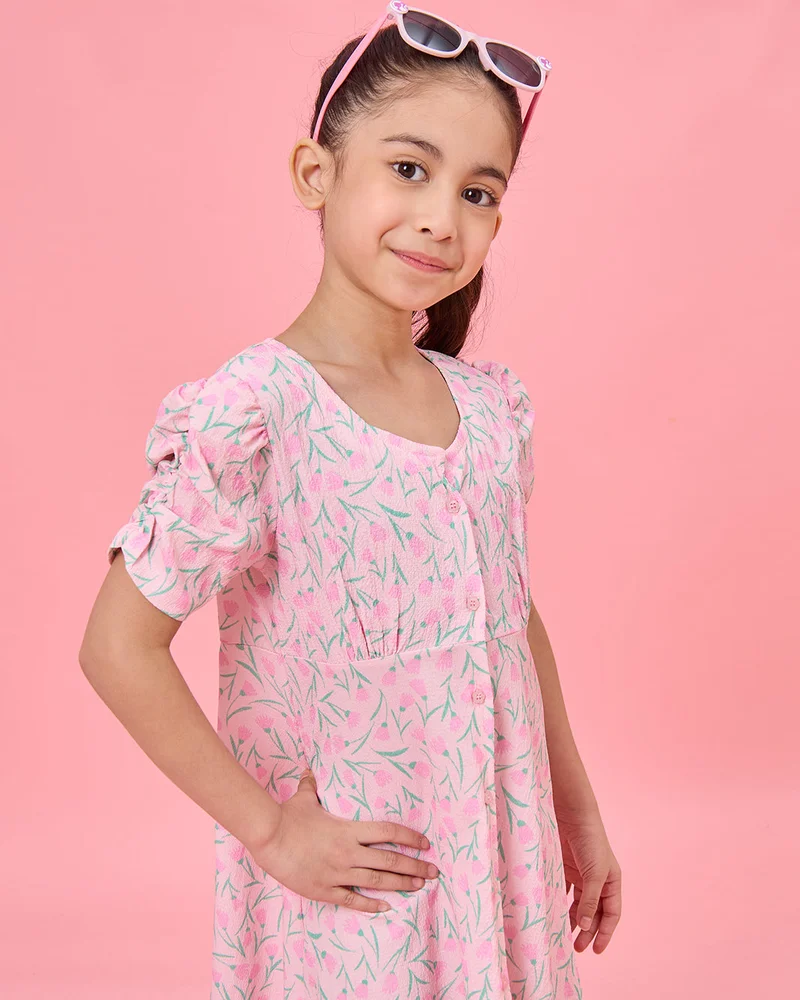 Redtag Girls Pink Printed Dress