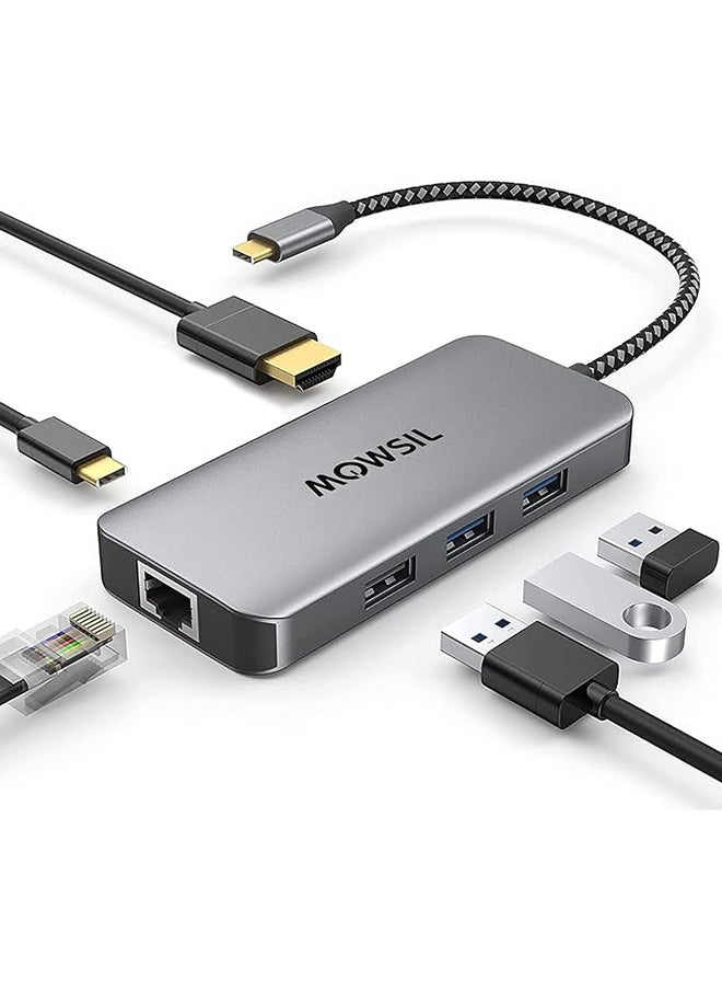 MOWSIL - 6 in 1 USB C Hub 4K HDMI and FHD VGA Dual Video Output Type C Hub, PD 100W, Gigabit Ethernet, 3 USB 3.0 Ports, USB C to 3.5mm, SD/TF Slot Multiport Adapter for MacBook Pro/Air 2023, HP, - Image 1