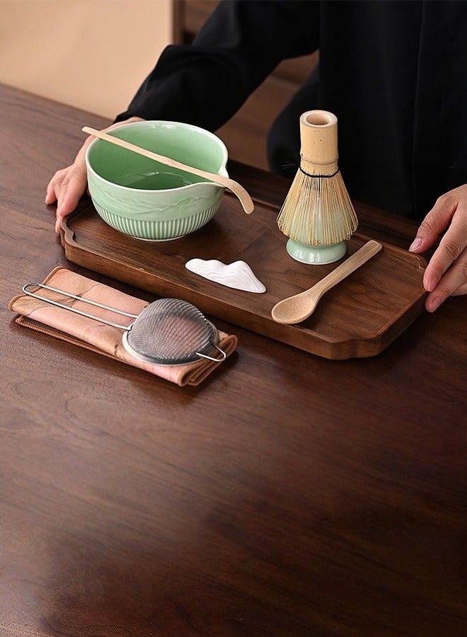 متجر الفرح طقم خفاقة ماتشا، طقم خفاقة ماتشا مكون من 8 قطع، طقم ماتشا من الدرجة الاحتفالية مع وعاء سيراميك مع فوهة، خفاقة خيزران مع حامل، مصفاة، مغرفة - Image 3