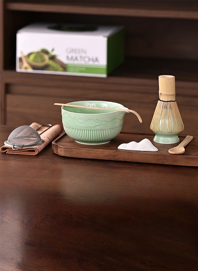 متجر الفرح طقم خفاقة ماتشا، طقم خفاقة ماتشا مكون من 8 قطع، طقم ماتشا من الدرجة الاحتفالية مع وعاء سيراميك مع فوهة، خفاقة خيزران مع حامل، مصفاة، مغرفة - Image 4