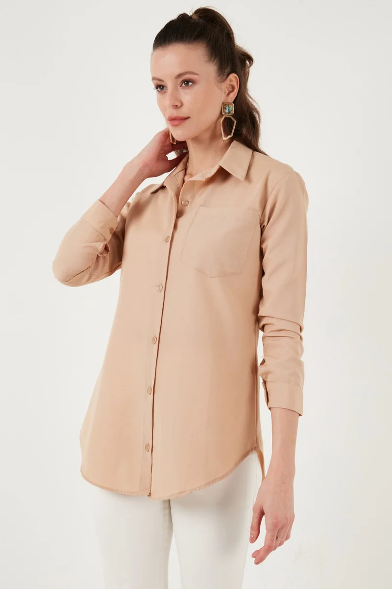 Lela Lela Cotton Regular Fit Single Pocket Shirt Women's Shirt 4613001