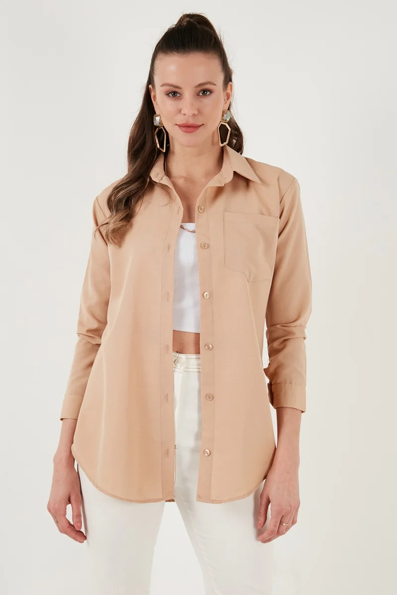 Lela Lela Cotton Regular Fit Single Pocket Shirt Women's Shirt 4613001