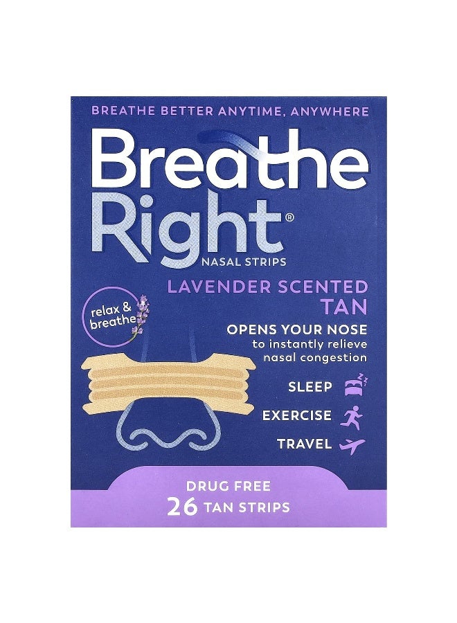 Breathe Right شرائط الأنف بريث رايت، لافندر، 26 شريط بني - Image 1