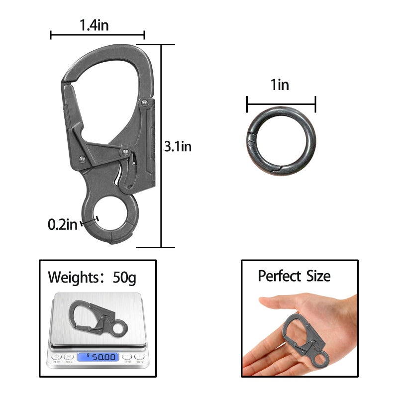 Ahiller Muscular Carabiner Hookï¼Œ3.1" Alloy Thick Keychain Clip for Man, Outdoor Camping, Hiking Accessories, Key Ring(W-Carabiner Clip-Gunmetal-1PCS) - Image 4