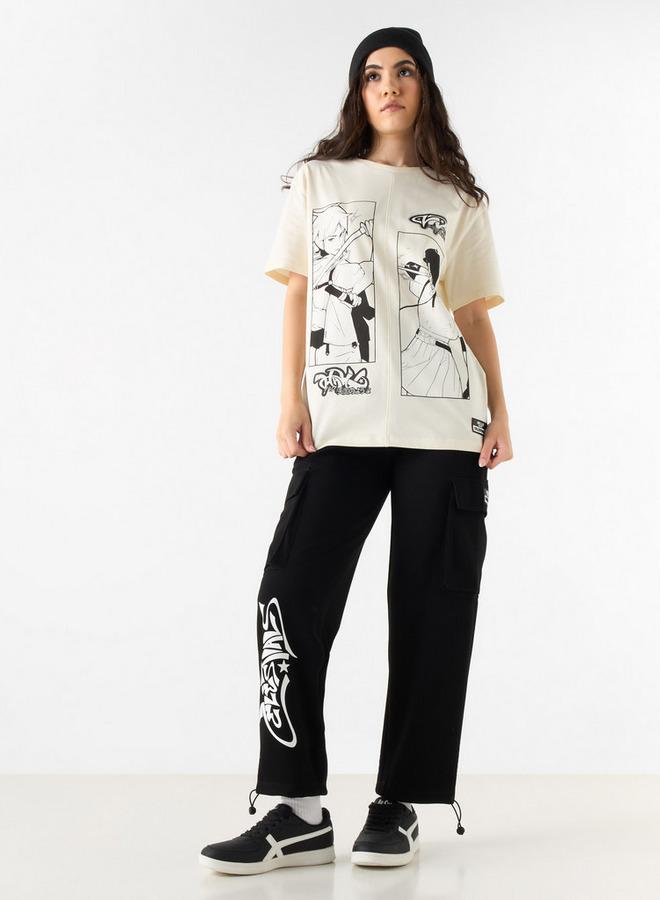 اس بي كاركترز تيشيرت بياقة ضيقة وأكمام قصيرة وطبعات - Image 2