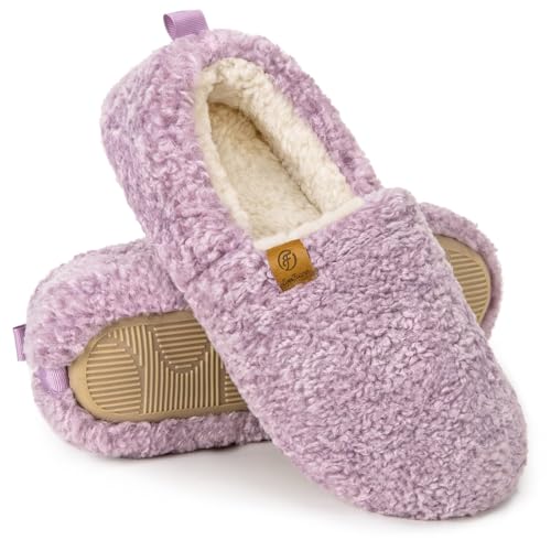 EverFoams Women’s Soft Curly Full Slippers Memory Foam Lightweight House Shoes Cozy Loafer with Polar Fleece Lining Purple,7-8 US - Image 1