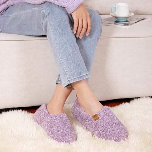 EverFoams Women’s Soft Curly Full Slippers Memory Foam Lightweight House Shoes Cozy Loafer with Polar Fleece Lining Purple,7-8 US - Image 2
