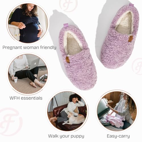 EverFoams Women’s Soft Curly Full Slippers Memory Foam Lightweight House Shoes Cozy Loafer with Polar Fleece Lining Purple,7-8 US - Image 5