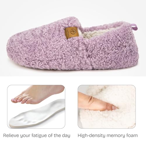 EverFoams Women’s Soft Curly Full Slippers Memory Foam Lightweight House Shoes Cozy Loafer with Polar Fleece Lining Purple,7-8 US - Image 3
