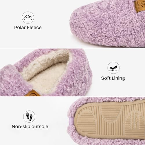 EverFoams Women’s Soft Curly Full Slippers Memory Foam Lightweight House Shoes Cozy Loafer with Polar Fleece Lining Purple,7-8 US - Image 4