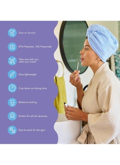 Turbie Twist Turbie Twist 2-Pack Microfiber Hair Towel for Beauty, Travel, Gifting - Hair Wrap Turban for Straight, Wavy & Curly Hair - Premium Hair Care - Grey & Blue  - Image 4