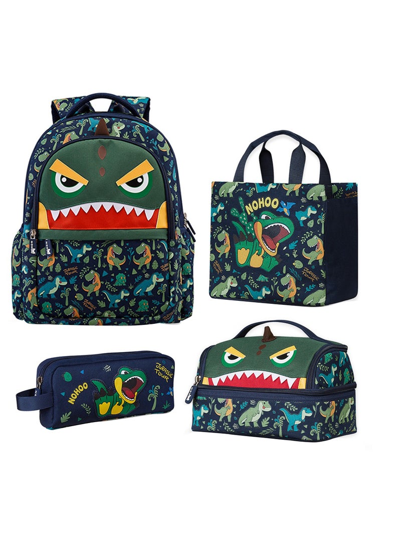 Nohoo Kids 16 Inch School Bag With Lunch Bag, Handbag And Pencil Case (Set Of 4) Dino - Green - Image 1