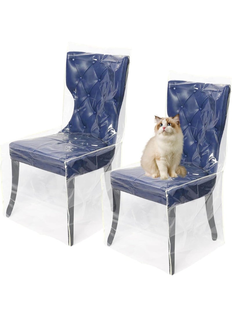 غطاء كرسي بلاستيكي شفاف طويل (مجموعة من 2) - واقي وسادة مقعد من البولي فينيل كلوريد، مقاوم للخدش والغبار، سهل التنظيف، يحمي الأثاث من خدوش الحيوانات الأليفة والبقع، سهل التنظيف، ويدوم كأنه جديد - Image 1