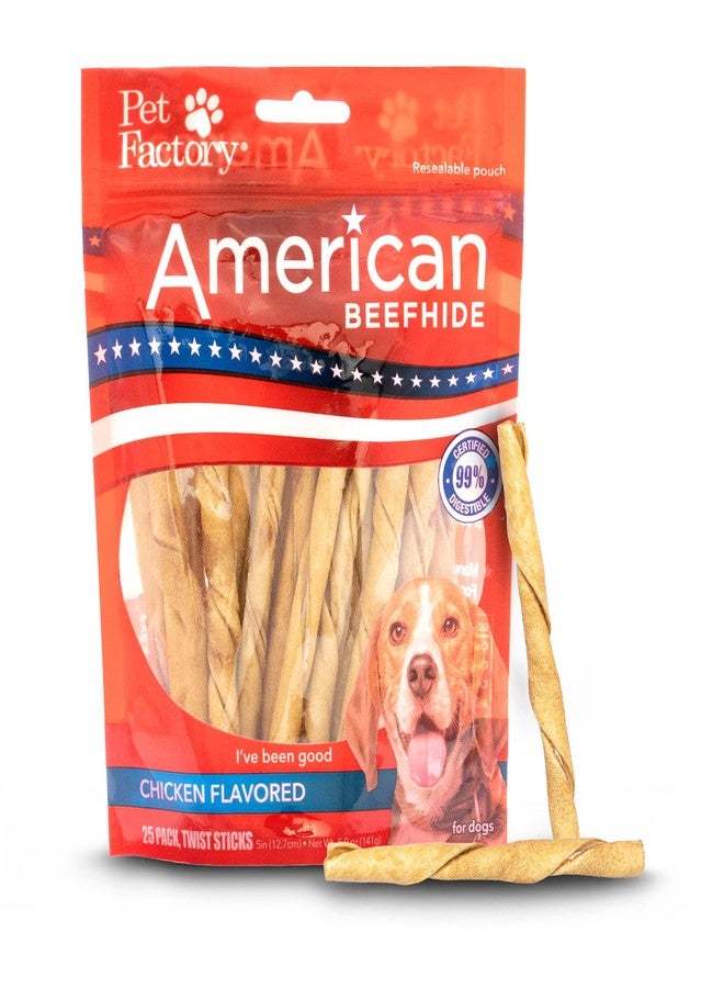 Pet Factory American Beefhide 5" Twist Sticks Dog Chew Treats - Chicken Flavor, 25 Count/1 Pack - Image 1
