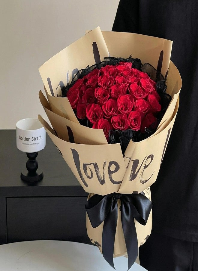FWSA WRAPS ورق تغليف هدايا أصفر بنقشة زهور "LOVE" من FWSA WRAPS، مناسب لأعياد الميلاد، وحفلات الزفاف، والذكرى السنوية، وعيد الميلاد، وحفلات استقبال المولود الجديد، 20 قطعة - Image 2