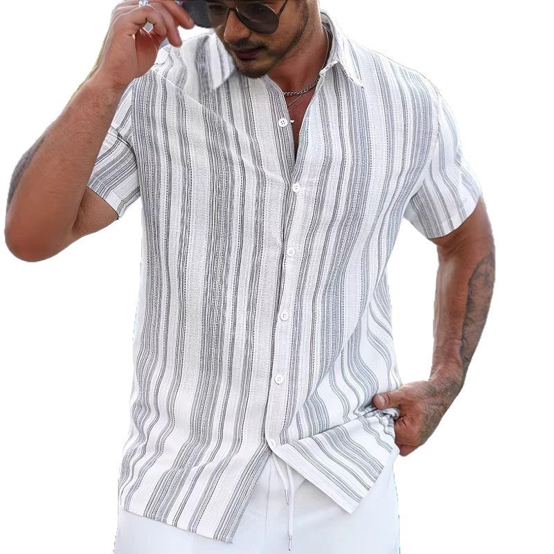 Men's Striped Short Sleeve Shirt - Image 2