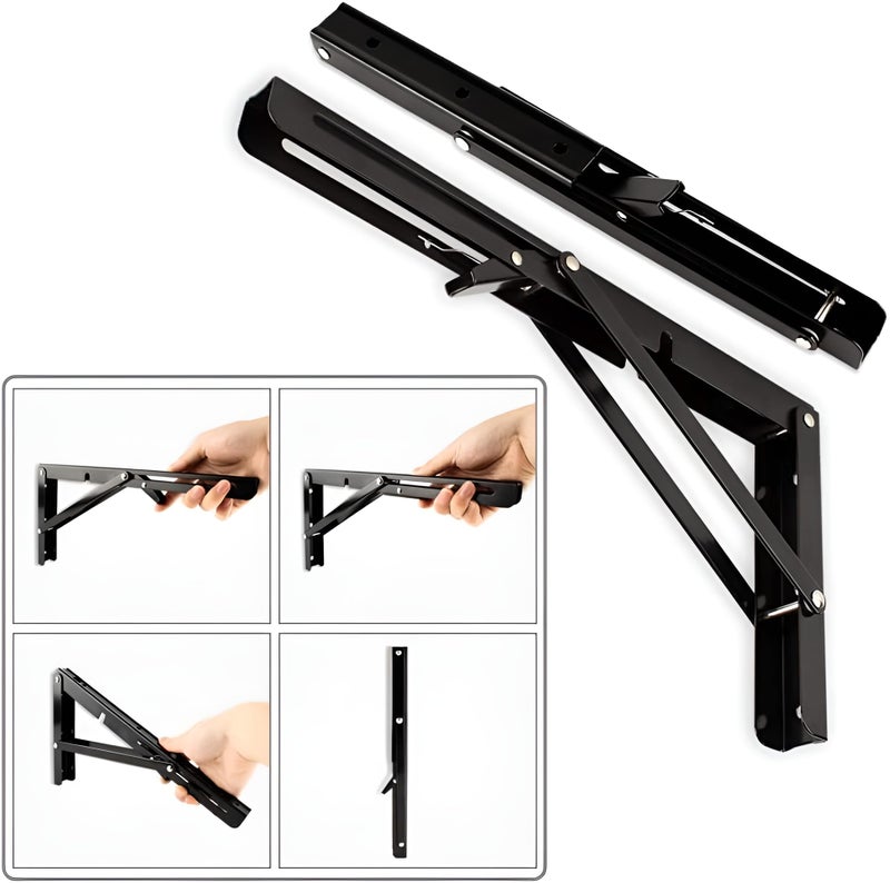 VDNSI Folding Shelf Brackets Heavy Duty Metal Collapsible Shelf Bracket DIY Wall Mounted Foldable Shelf Bracket Hinge Wall Mounted Space Saving for Bench Table (30 CM, 4) - Image 2