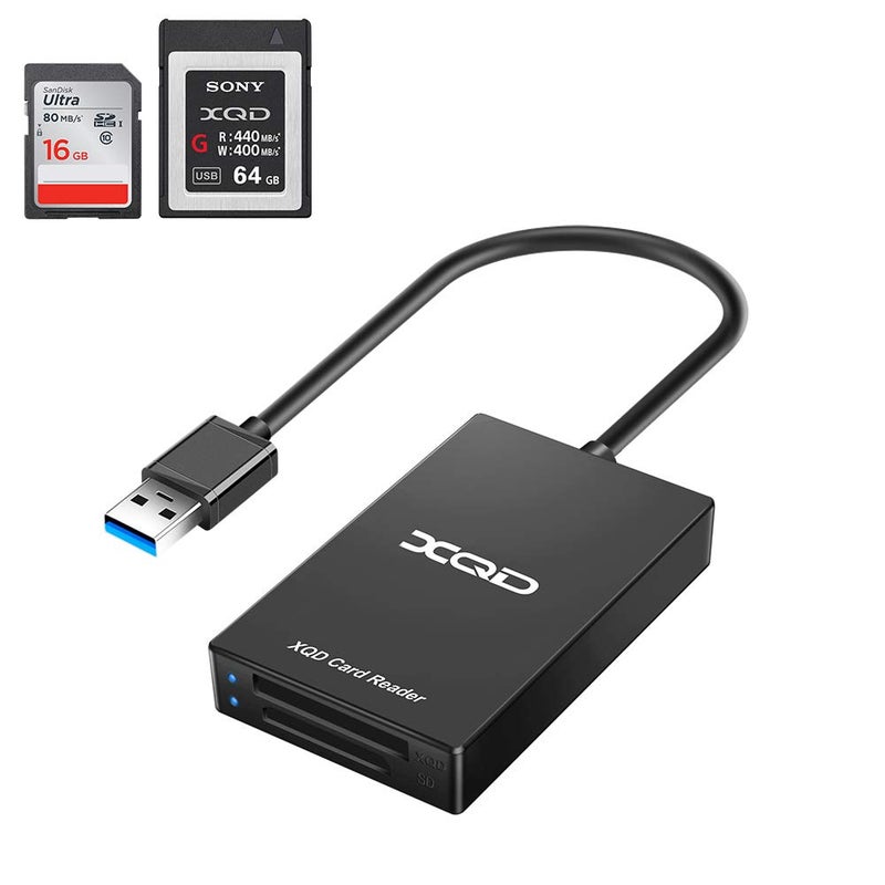 Rocketek XQD Card Reader USB 3.0 XQD SD Card Reader Sony XQD Reader 2 in 1 Memory Card Reader 5Gpbs Super Speed for Sony G/M Series, Lexar 2933x/1400x USB Mark XQD Card, SD/SDHC/SDXC Card for Windows/Mac - Image 1