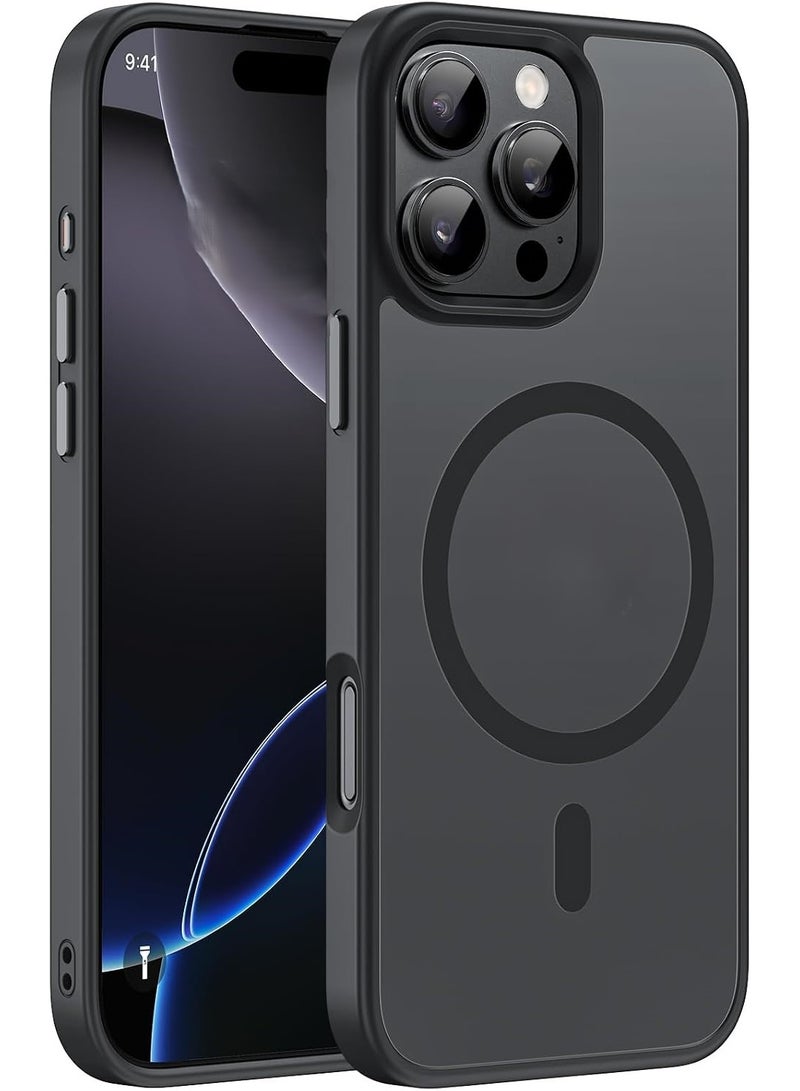 حافظة مغناطيسية مطفية (Matte) لهاتف iPhone 16 Pro Max [مقاومة للصدمات ونحيفة] - غطاء خلفي صلب ومطفي يوفر حماية فائقة الجودة | أسود
