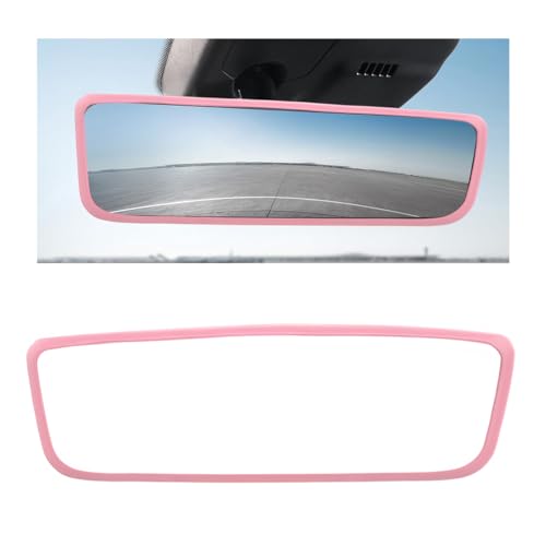 YTFRL Rear View Mirror Protector Frame Silicone Interior Rearview Mirror Cover Compatible with Model 3 Y X S Automotive Mirrors Protective Accessories with Soft Edge Frame Pink - Image 1