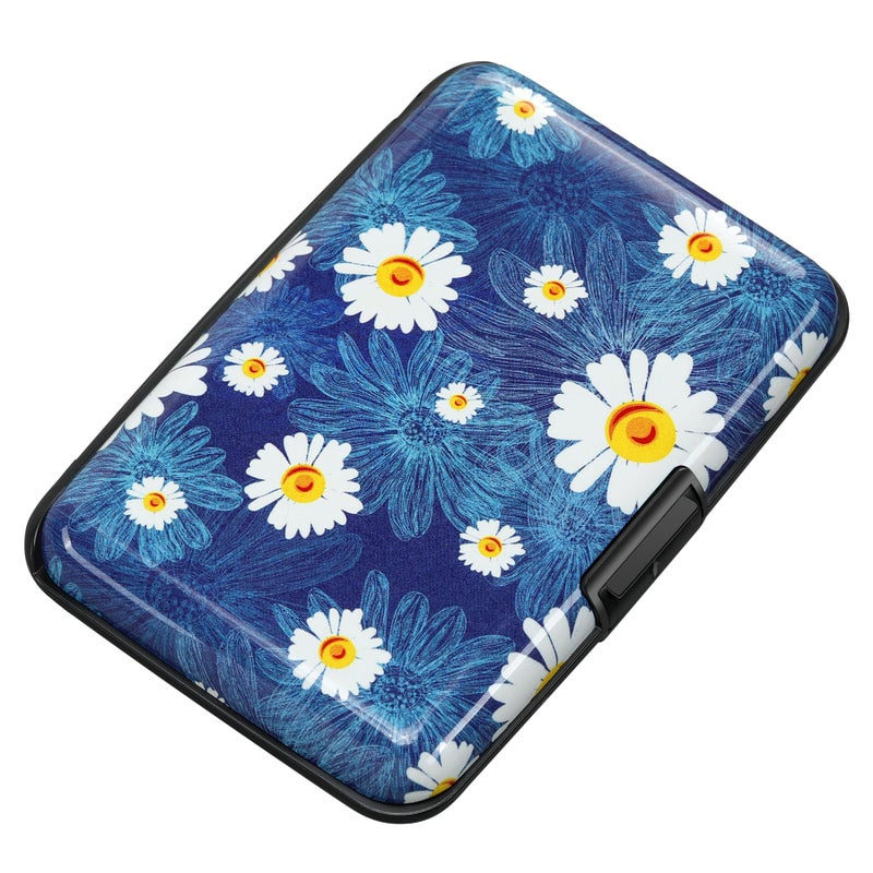 ELFISH Mini RFID Aluminum Wallet Credit Cards Holder Business Card Case Metal ID Case for Men Women(White Flower) - Image 1