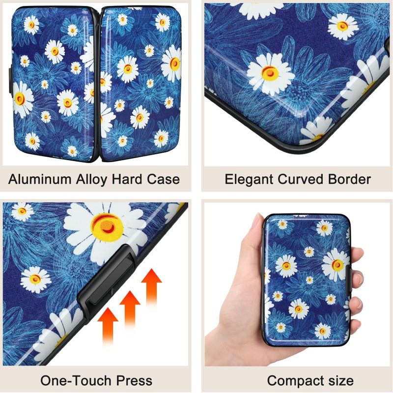 ELFISH Mini RFID Aluminum Wallet Credit Cards Holder Business Card Case Metal ID Case for Men Women(White Flower) - Image 3