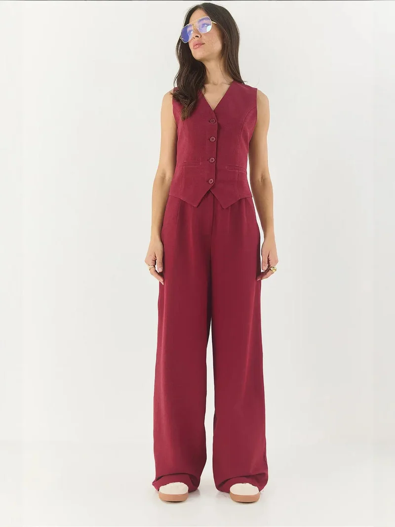 LUCCI V-neck Vest and Wide Leg Pants Two-Piece Coord Set