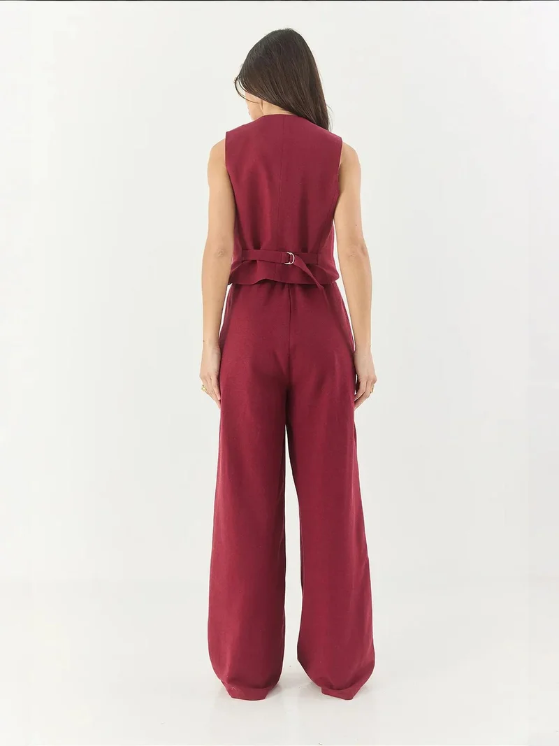 Bianco Lucci Multicolor LUCCI V-neck Vest and Wide Leg Pants Two-Piece Coord Set for Women | Best Price UAE