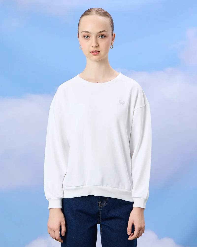 Redtag Senior Girls Navy And White Sweatshirt Set (Pack of 2)