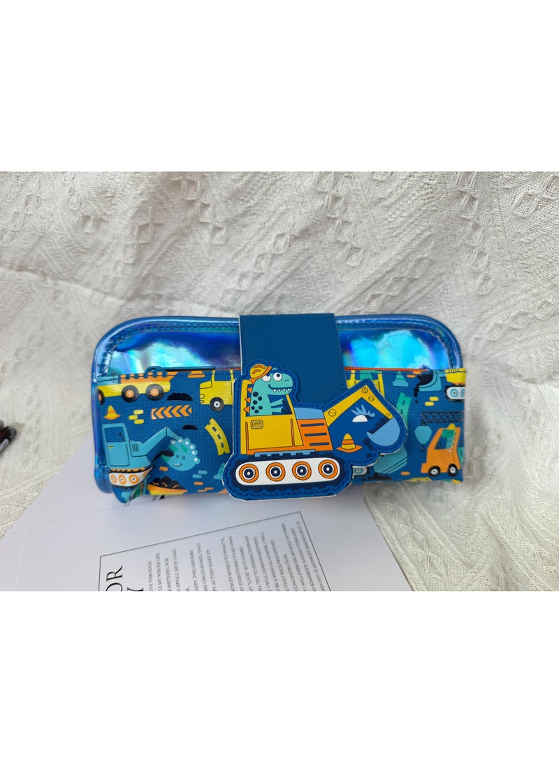 Construction Dinosaur Cartoon Rubber Patch Pencil Case Large Capacity Pencil Bag 600D+PU Portable Student Stationery Organizer Multiple Colors Available
