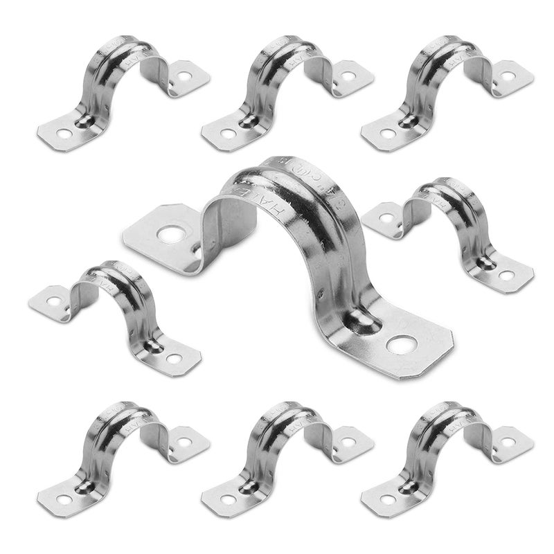 OhLectric Pipe Support Strap - Steel Pipe Strap with 2 holes - Heavy-Duty 1-1/2” inch U Bracket - Zinc Coated Tension Tube Clip - Pipe Clamp for EMT Conduits - OL-72884 10 PCS - Image 1