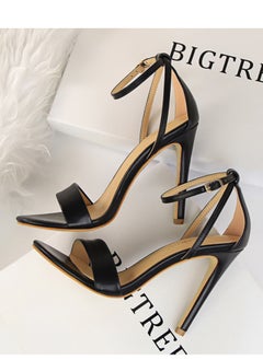 BIGTREE 11cm Fashion Slim High Heel Hollowed Out Color Line With Open Toe Hollowed Out Sandals For Women Black  - Image 2