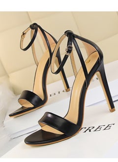 BIGTREE 11cm Fashion Slim High Heel Hollowed Out Color Line With Open Toe Hollowed Out Sandals For Women Black  - Image 1