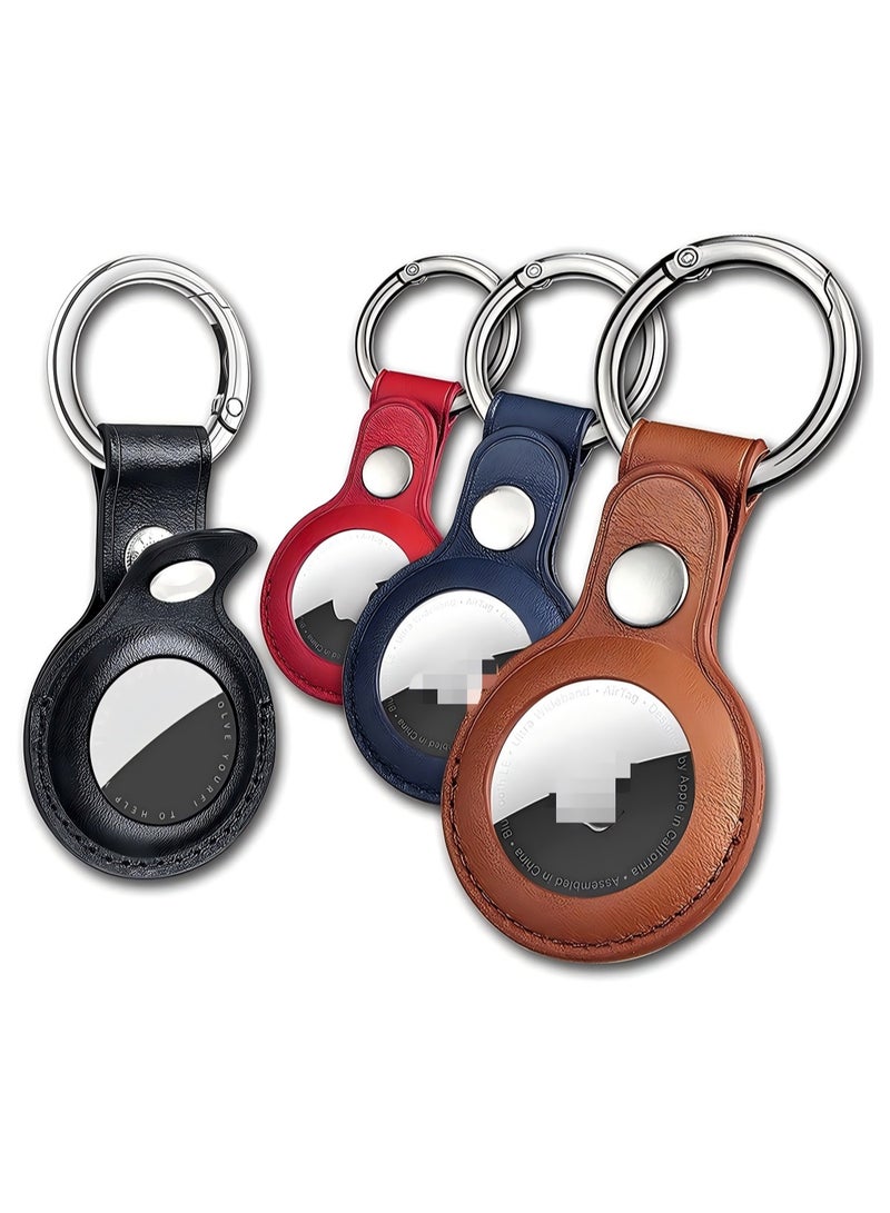 4 Pack AirTag Keychain Holder Case – PU Leather Protective Cover with Key Ring Compatible with Apple AirTags for Keys, Bags, Kids, Pets, and More (Multi-Color) - Image 1