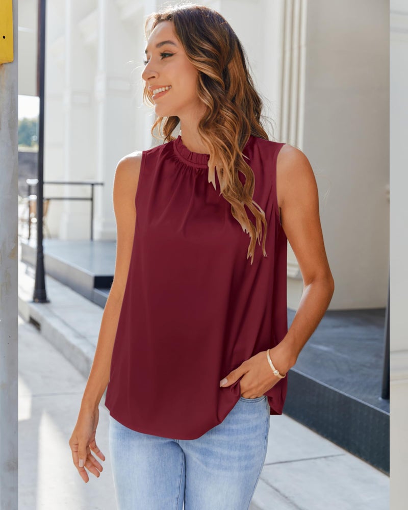 SimpleFun Silk Blouses for Women Sleevless Stylish Party Wear Tops for Skirts Tank Shirts Date Night Wine M - Image 3