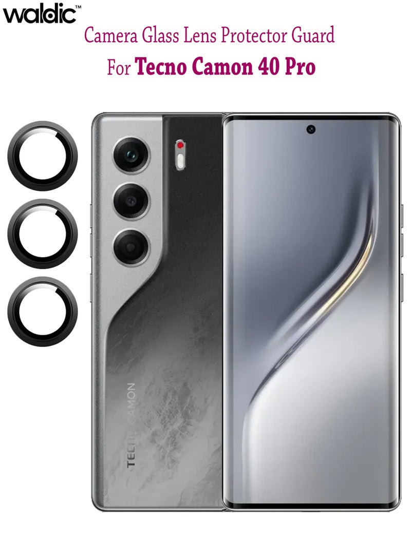 ولديك واقي عدسة كاميرا Tecno Camon 40 Pro، مقاوم للخدش، عالي الوضوح، زجاج مقوى فائق النحافة 9H مع حواف من الألومنيوم، غطاء عدسة معدني فردي - أسود  - Image 1