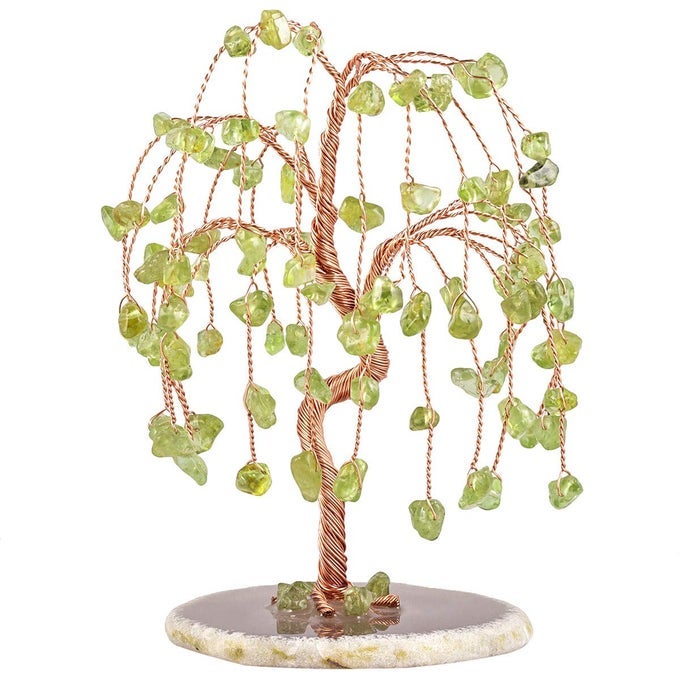 PERIDOT CRYSTAL TREE TUMBLED STONES GEODE AGATE SLICES BASE MONEY TREE DECORATION FOR WEALTH AND LUCK 5767