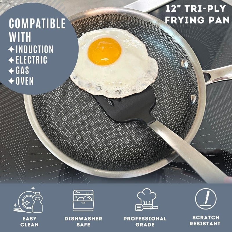KIRFIZ kirfiz Frying Pan with OvenSafe Lid Anti Scratch Kitchen Home Essentials for Sauting Roasting Broiling 28cm Aluminium StainlessSteel Skillet German NonStick Shield Technology - Image 3