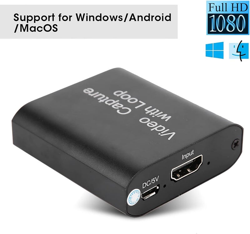بطاقة التقاط الفيديو HDMI، USB مباشر عالي الدقة إلى HDMI، أسود، إدخال 4K مع إخراج حلقي - يدعم إخراج 1080P، تصميم محمول، متوافق مع و - Image 2